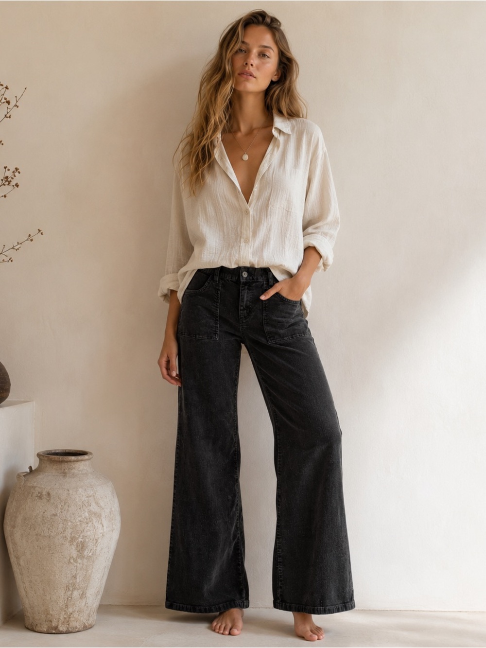 prAna Wide Leg Corduroy Pants Black Size 10 Organic Cotton Boho Dark Academia